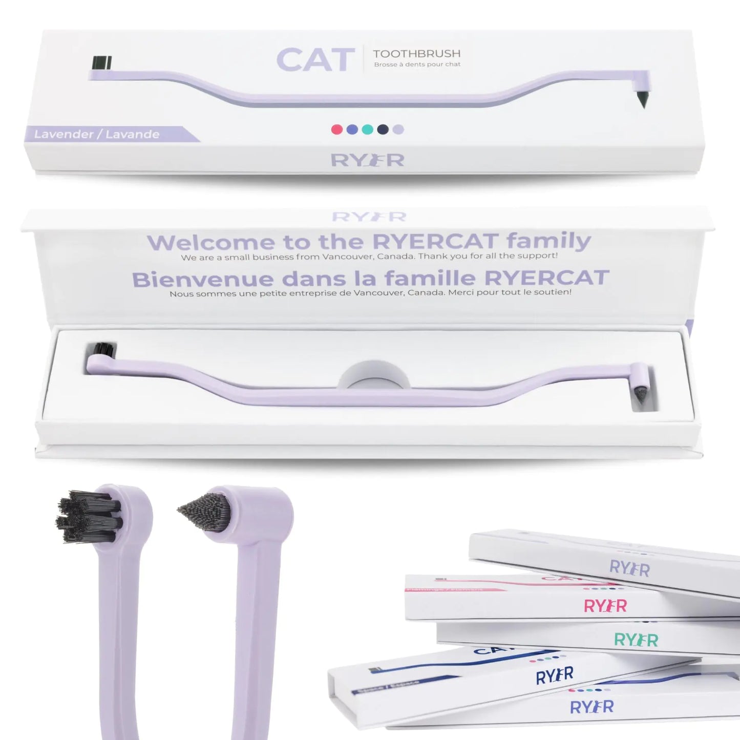 RYERCAT Dual Sided Cat Toothbrush - Kitten Toothbrush with Micro Head to fit into Cat/Kittens Mouth - Cat Dental Care Supplies - Pet Toothbrush for Cats (Lavender Purple)